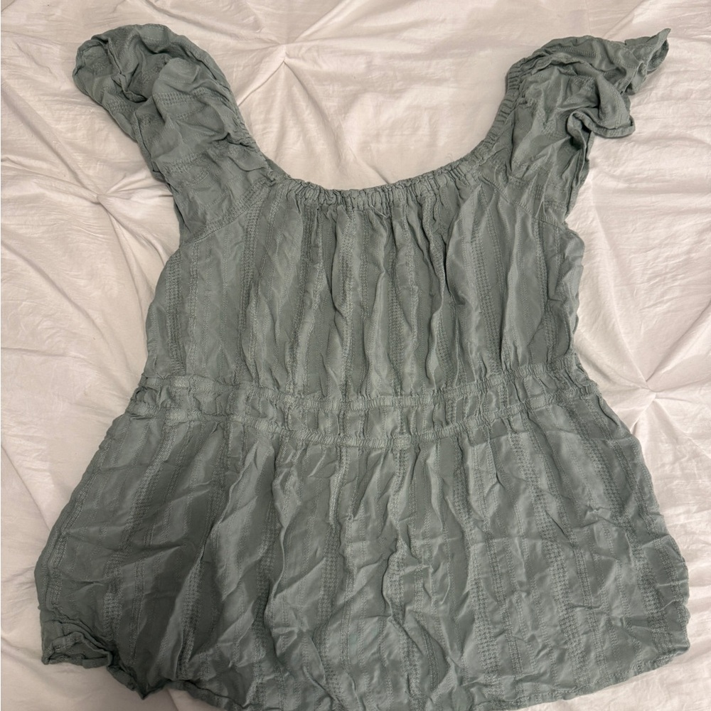 Maurices Light Green Blouse with Ruffled Sleeves